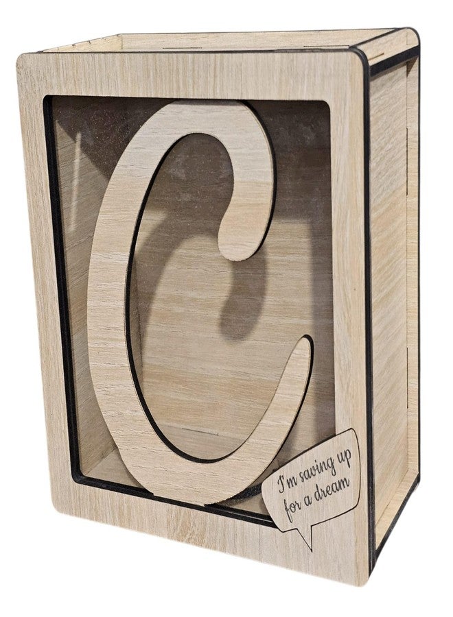 LACUM® Letter Piggy Bank - Custom Wooden Money Bank for Kids & Adults - Sunmica Coated Engineering Wood with Transparent Acrylic Front - Unique Gifts (Letter C) - Image 1