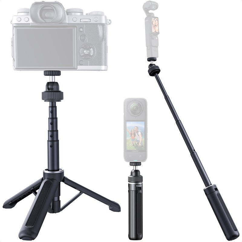 llano 16"/40cm Action Camera Tripod for DJI Osmo Pocket 3, Insta360 X5 X4 X3, Gopro Hero13/12, Extendable Mini tripod with 1/4'' Screw, Small Selfie Stick for Sony, Nikon, Canon, 360Â° Ball Head, Black - Image 1