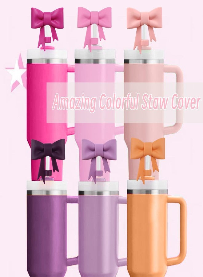 Hpebl 6Pcs Silicone Straw Toppers Covers for Stanley Cups 40/30oz 10mm(0.4in) Dust-Proof Bow Straw Covers Toppers Suitbale for Pink Stanley Cup Accessories Reusable Straws Caps (Colorful E) - Image 5