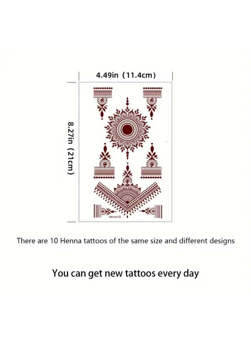 بوليريوس 10 قطع من ملصقات الوشم المؤقتة التي تشبه الحناء باللون البني للنساء - ملصقات فنية غير سامة للجسم بأشكال زهرية وهندسية ودمعية أنيقة، مثالية لحفلات الزفاف والحفلات والمهرجانات واليومية - تدوم طويلاً وسهلة الاستخدام - آمنة على البشرة الحساسة، طباعة عالية الجودة باللون البيج الفاتح - Image 5