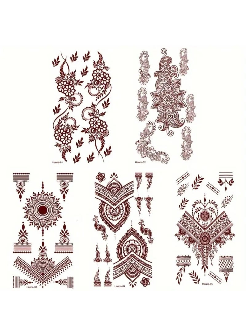 بوليريوس 10 قطع من ملصقات الوشم المؤقتة التي تشبه الحناء باللون البني للنساء - ملصقات فنية غير سامة للجسم بأشكال زهرية وهندسية ودمعية أنيقة، مثالية لحفلات الزفاف والحفلات والمهرجانات واليومية - تدوم طويلاً وسهلة الاستخدام - آمنة على البشرة الحساسة، طباعة عالية الجودة باللون البيج الفاتح - Image 2