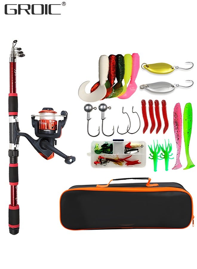 GROIC Lures Set Hard Sea Fishing Rod and Reel Combos, Portable Telescopic Fishing Rod and Reel Combo Kit, with Carrier Bag, Fishing Gear, Fishing Lures, Complete Sea Pole Kit - Image 1