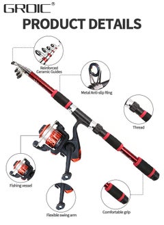 GROIC Lures Set Hard Sea Fishing Rod and Reel Combos, Portable Telescopic Fishing Rod and Reel Combo Kit, with Carrier Bag, Fishing Gear, Fishing Lures, Complete Sea Pole Kit  - Image 2
