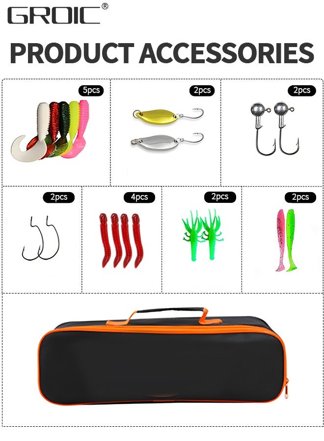 GROIC Lures Set Hard Sea Fishing Rod and Reel Combos, Portable Telescopic Fishing Rod and Reel Combo Kit, with Carrier Bag, Fishing Gear, Fishing Lures, Complete Sea Pole Kit - Image 3