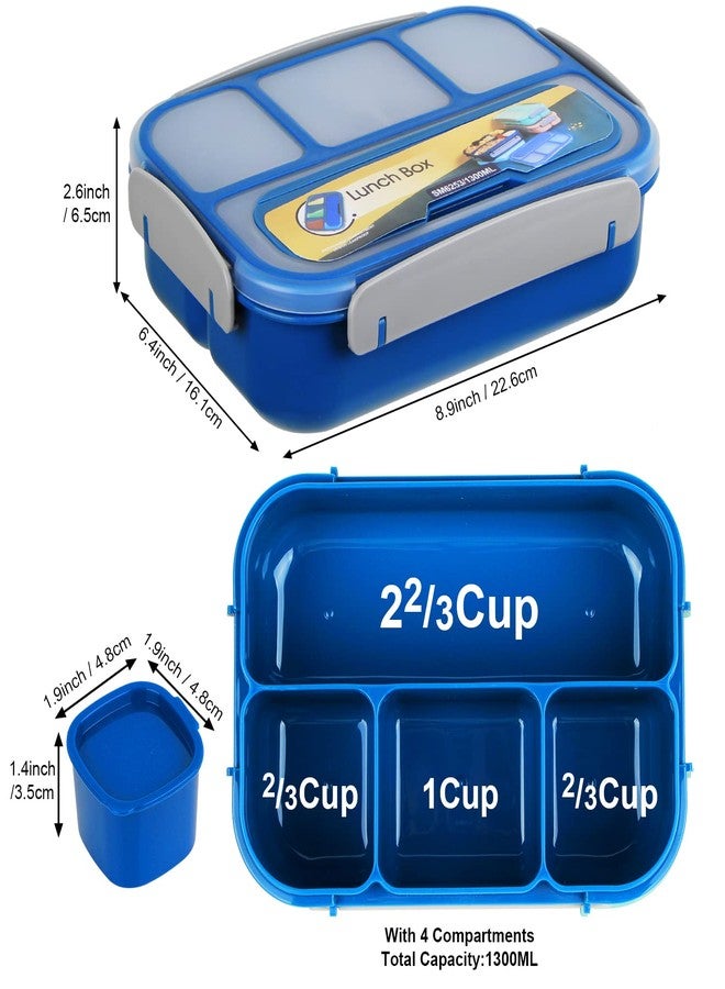 MaMix Bento Box Adult Lunch Box, Lunch Box Kids, Lunch Containers for Adults/Kids/Students,1300ML-4 Compartment Bento Box (bright blue) - Image 2