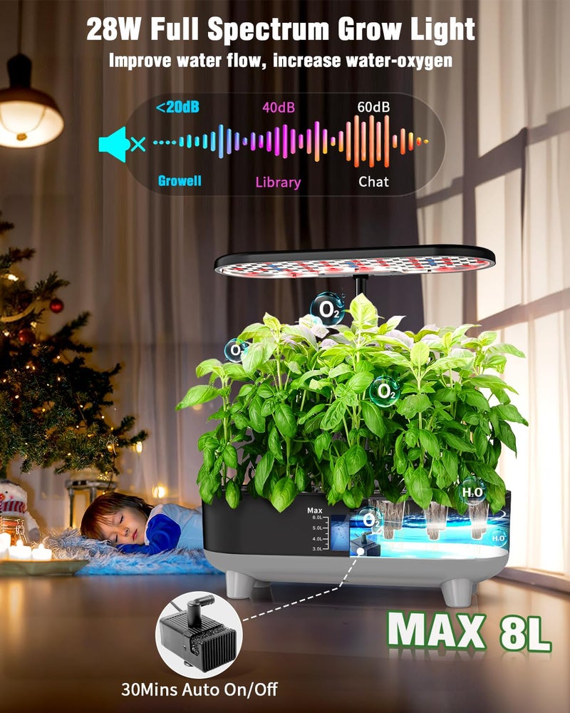 Growell Hydroponics Growing System Kit, 16 Pods Indoor Garden with 28W Full Spectrum LED Grow Light, Auto Timer, 3 Smart Light Modes, 8L Large Herb Garden, Ideal Gardening Gift for Women, Men (Black) - Image 4