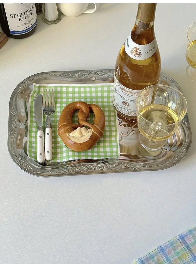 MAIDI Vintage Ornate Silver-Tone Metal Tray, Multi-Functional Serving & Decorative Tray with Intricate Carvings, Available in Large (35×24.5cm) and Small (30×20cm) Sizes, Perfect for Dining, Home Organization, and Stylish Display, a Blend of Elegance and Practicality - Image 3