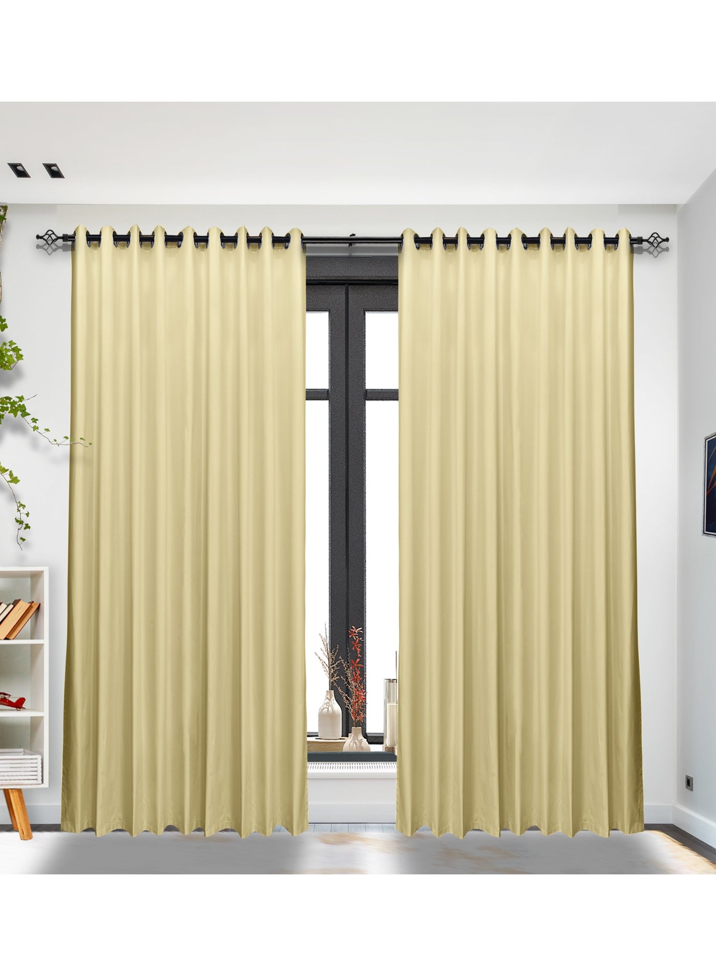 Black kee 2 piece 100% Blackout Satin Curtains with Grommets for Living Room, Bedroom Kids Bedroom Study Exhibition Hall with Silicon Finish Sound and Heat Insulation