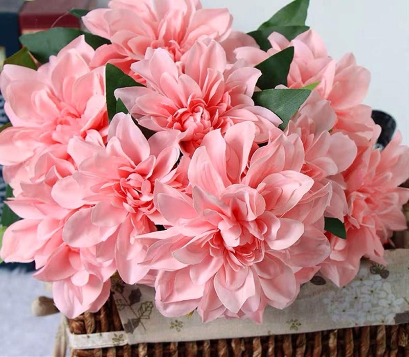 HoYuanFlo HoYuanFlo 10 Heads Dahlia Fake Flowers Artificial Dahlia Flowers for Home Wedding Party Office Supplies (Pink) - Image 2