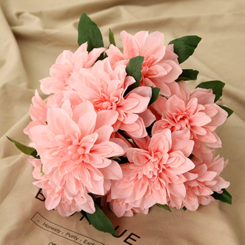 HoYuanFlo HoYuanFlo 10 Heads Dahlia Fake Flowers Artificial Dahlia Flowers for Home Wedding Party Office Supplies (Pink) - Image 1