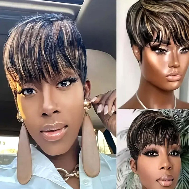 Yviann Pixie Cut Wig Human Hair Short Pixie Wigs for Black Women Human Hair Glueless Full Machine Made Wig Glueless Wear and Go Natural Color F1B30 - Image 4