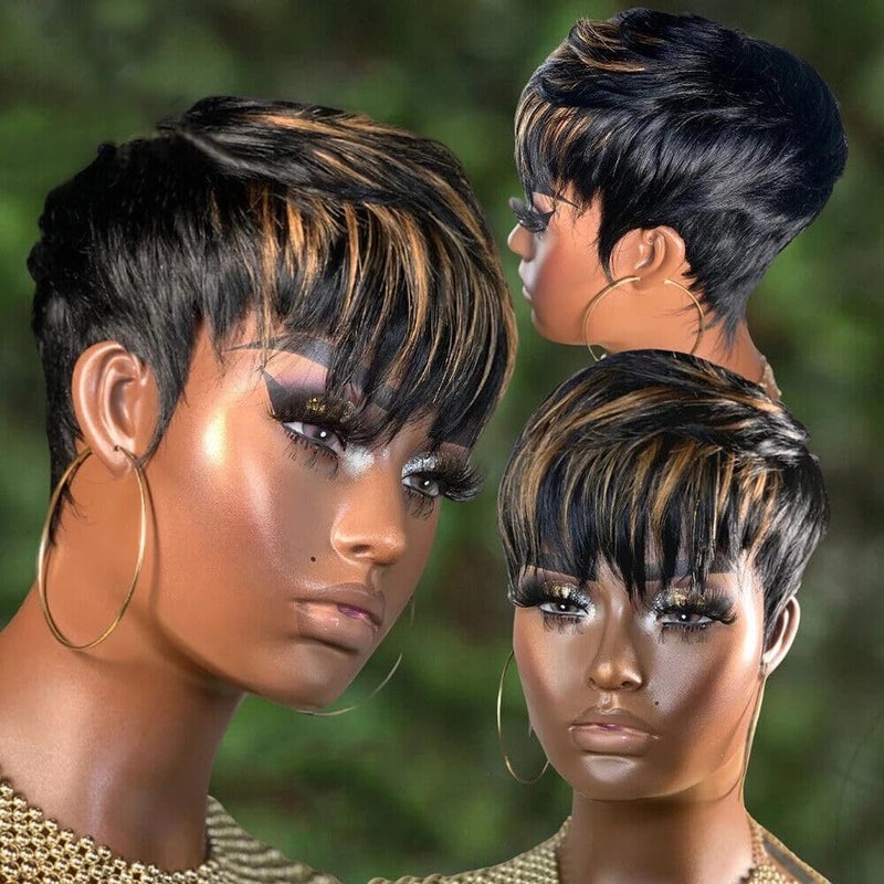 Yviann Pixie Cut Wig Human Hair Short Pixie Wigs for Black Women Human Hair Glueless Full Machine Made Wig Glueless Wear and Go Natural Color F1B30 - Image 2