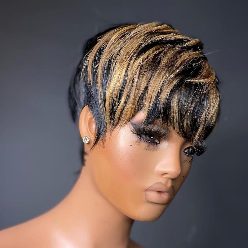 Yviann Pixie Cut Wig Human Hair Short Pixie Wigs for Black Women Human Hair Glueless Full Machine Made Wig Glueless Wear and Go Natural Color F1B30 - Image 1