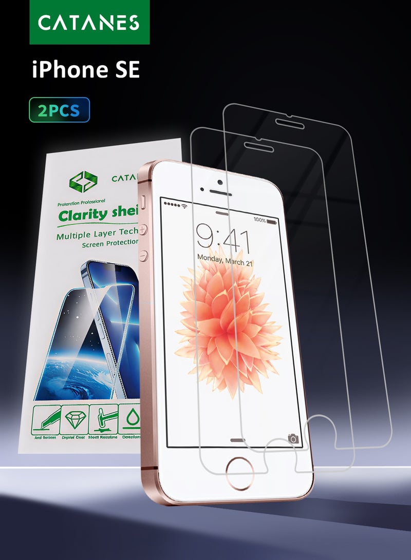 CATANES 2 PACK Screen Protector for iPhone SE, Full Coverage HD Clear 9H Scratch Resistant Protective Tempered Glass, Anti-Fingerprint and Shatter-Proof Screen Guard - Image 1