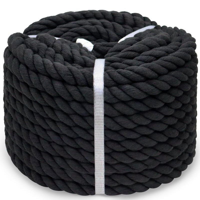 BONSINY Black Cotton Rope 34 inch x 50 feet Strong Thick Rope for Hanging Swing Home Decor Tug of War