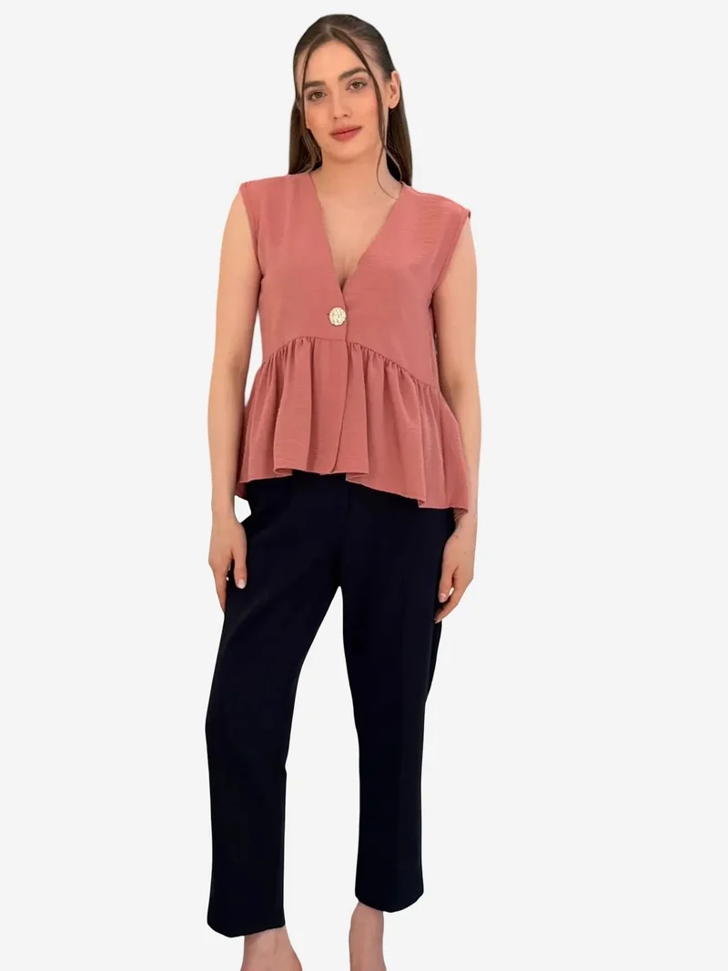 BIG DART BDART V-Neck Buttoned Sleeveless Blouse