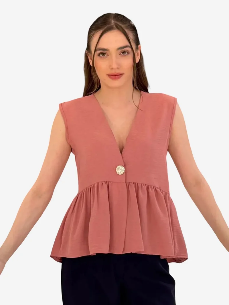 BIG DART BDART V-Neck Buttoned Sleeveless Blouse