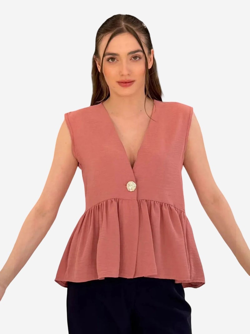 BIG DART BDART V-Neck Buttoned Sleeveless Blouse - Image 1