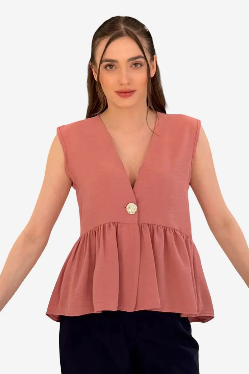 بيغ دارت BDART V-Neck Buttoned Sleeveless Blouse