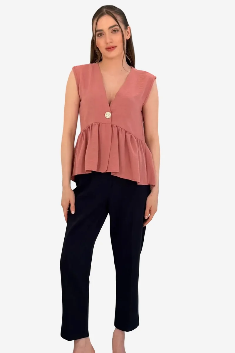بيغ دارت BDART V-Neck Buttoned Sleeveless Blouse