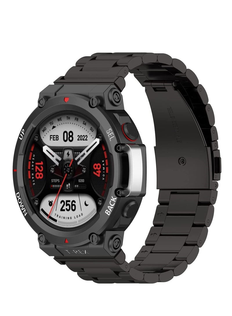 Bands Compatible for Amazfit T-Rex 2 Band Men Metal Adjustable Stainless Steel Cool Wristband Bracelet Accessories Replacement Strap for Amazfit T-Rex 2 Smartwatch - Image 1