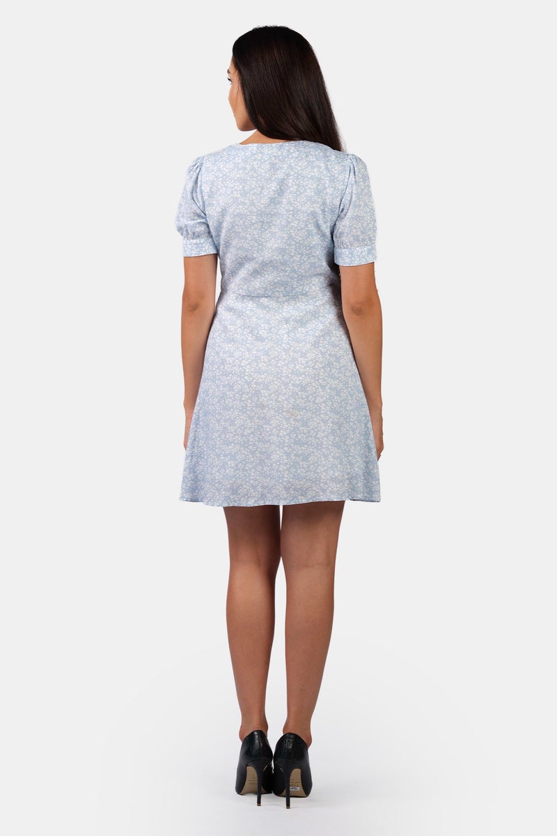 Virgio All Over Print Viscose Tie-Up Puff Sleeve Midi Dress for Women - Image 3