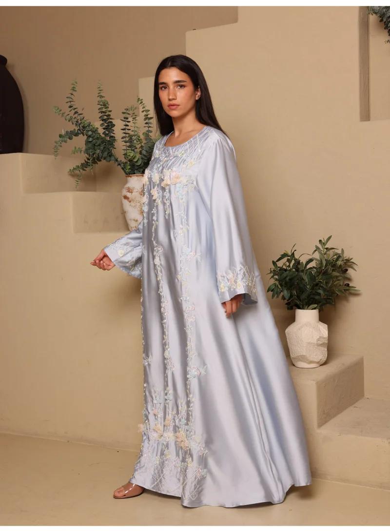 Ikkxa  IKKXA Silk Blossom Embroidered Jalabiya IK1116 Blue for Women | Best Price UAE