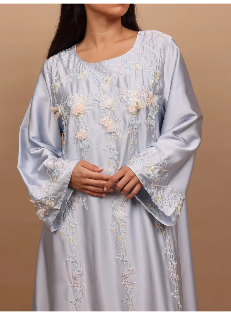 IKKXA IKKXA Silk Blossom Embroidered Jalabiya IK1116 Blue
