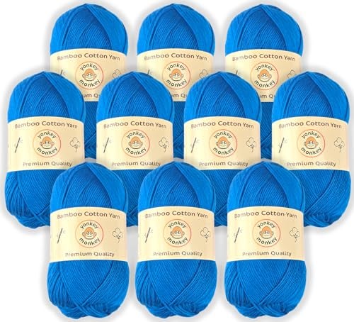 Yonkey Monkey 10-Pack of Yonkey Monkey 500 Grams Yarn - 70% Rayon derived from Bamboo, 30% Cotton - Imported - Blue 9056 - Image 1