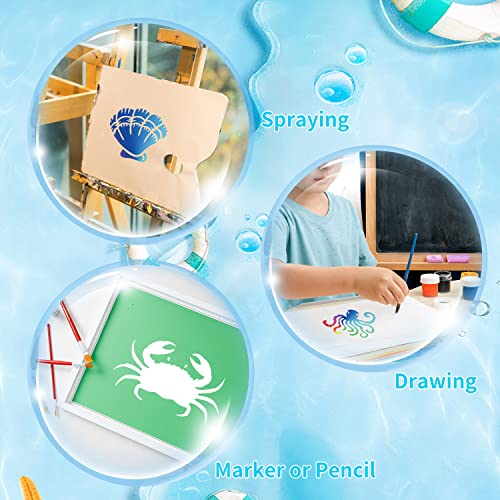 eageus 64 Pieces Stencils for Painting, Small Reusable Sea Life Mermaid Stencil, Art Craft Template for Painting on Wood, Wall, Fabric, Rock, Chalkboard, Sign, DIY Art Scrapbook Projects(Ocean) - Image 3
