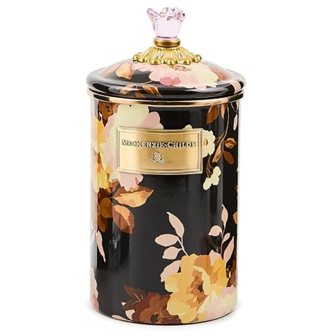 MACKENZIE-CHILDS Butterfly Garden Enamel Canister, Pretty Kitchen Storage Container with Lid, Large