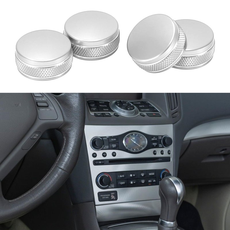INFINAUTO AC Air Conditioner Media Volume Control Switch Knob Cover Ring Interior Decal Trim for Infiniti G37 20082013 Silver Tone 4 Pcs