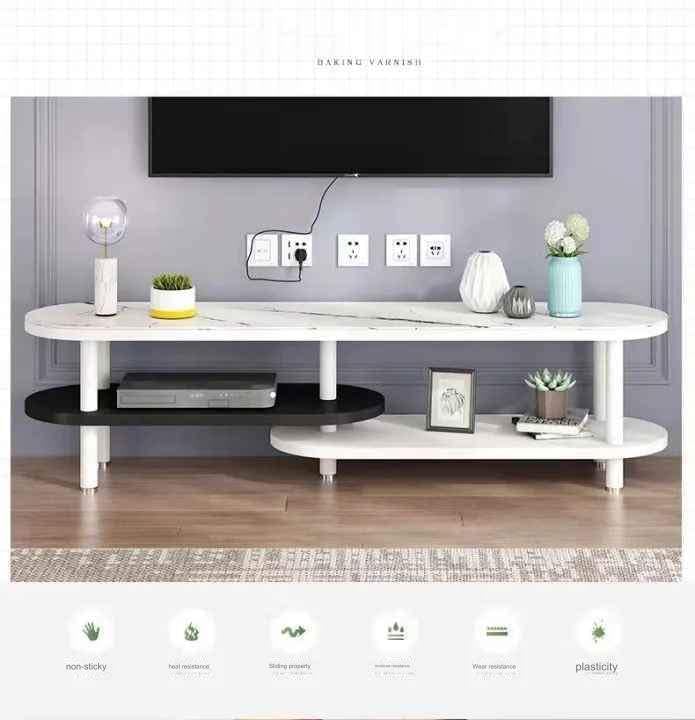 Harmony Home طاولة كونسول تخزين مزدوجة الطبقات من هارموني هوم، خزانة تلفاز بسيطة وعصرية، طاولة كونسول جدارية متعددة الوظائف - Image 1