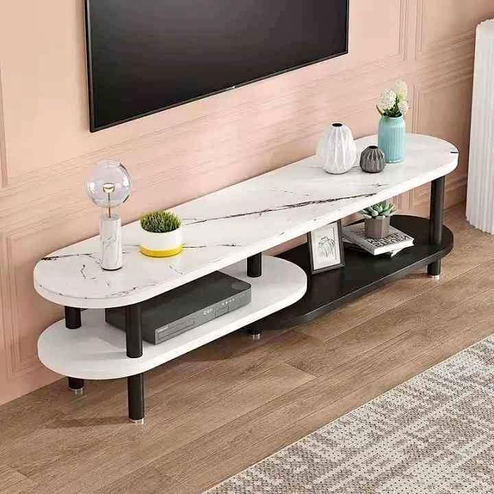 Harmony Home طاولة كونسول تخزين مزدوجة الطبقات من هارموني هوم، خزانة تلفاز بسيطة وعصرية، طاولة كونسول جدارية متعددة الوظائف - Image 3