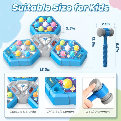 TooLion Whack Game Mole Game 3 Year Old 3 Year Old Boy 4 Year Old Toy Gift for 3 Year Old Boys Toys Age 46 3Players Whack Toy with 3 Modes 7 Speeds LightSounds Birthday Gift for TodderBlue - Image 5