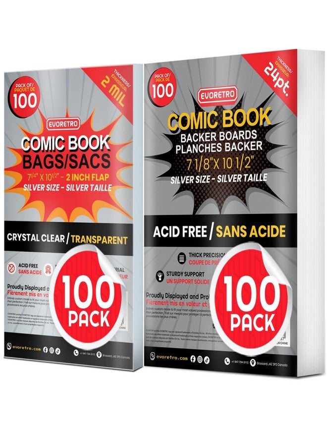 EVORETRO Comic Book Bags and Boards - Silver Age Comic Book Storage with 24 Pt Comic Backing Board for Comic Book Bulk Retail Bags kit (Pack of 100 Each) by EVORETRO - Image 1