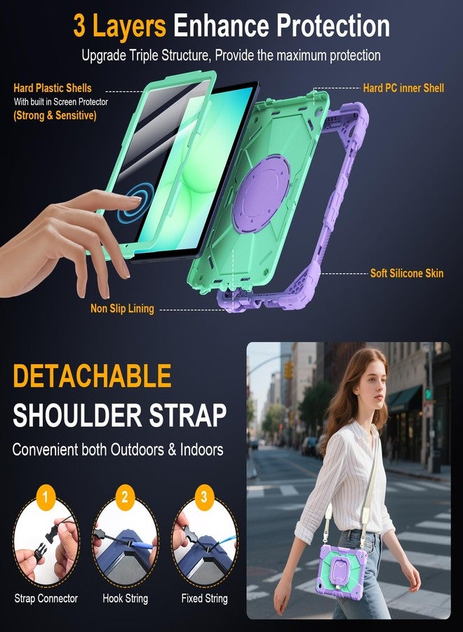 Auorld Case for Samsung Galaxy Tab A9 Plus 11 Inch 2023(SM-X210/X216/X218), Auorld Rugged Case for Samsung Galaxy A9+ Tablet with Screen Protector 360 Rotating Stand Shoulder Strap Pen Holder, Purple Mint - Image 3