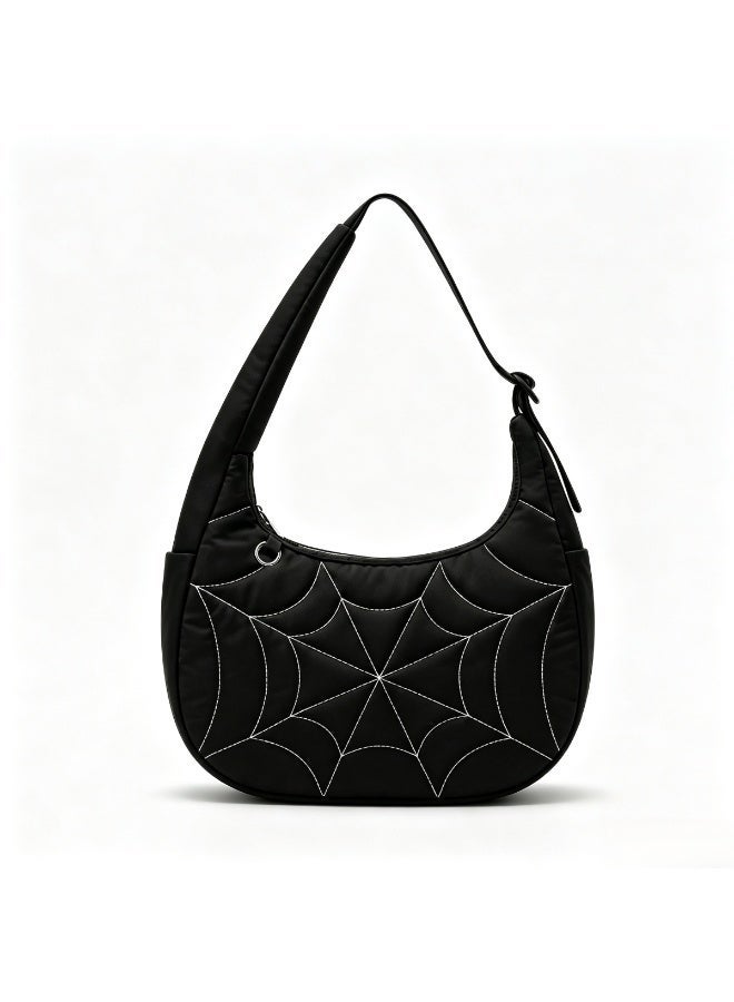 Cloovvie Gothic Spiderweb Hobo Shoulder Bag for Women, Y2K Trendy Underarm Purse with Adjustable Wide Strap, Multi Pockets Nylon Casual Daily Handbag for  Party Daily Travel - Image 1