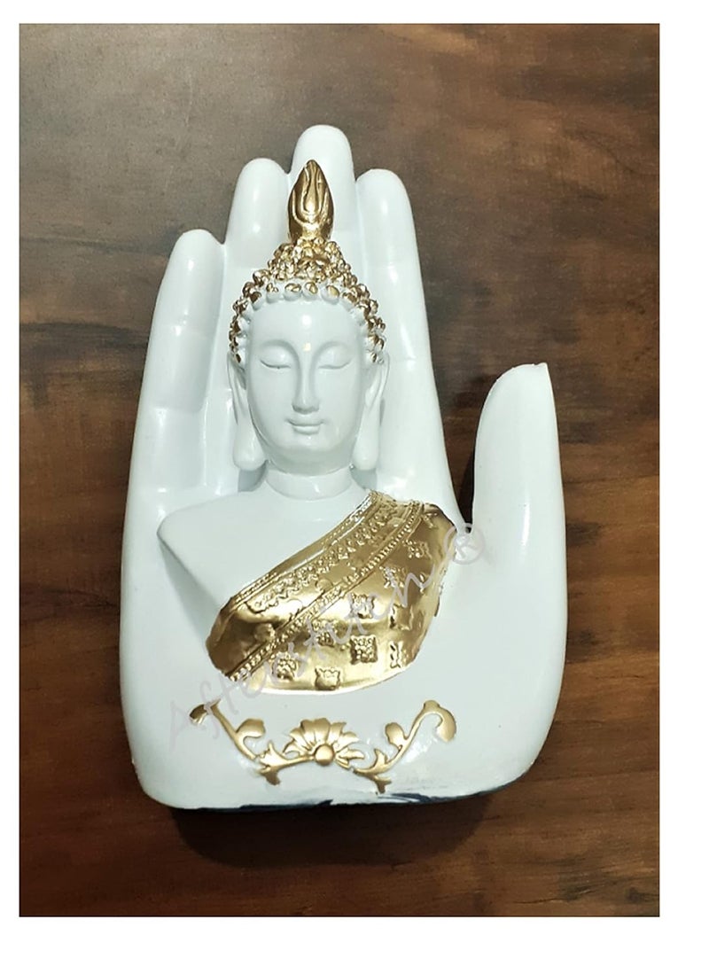 AFTERSTITCH Buddha Statues for Living Room Buddha Idols for Home Decor Buddha Showpiece Big Size White Golden Palm Hand Buddha for Garden Height 17 Cm Length 11 Cm Resin - Image 3
