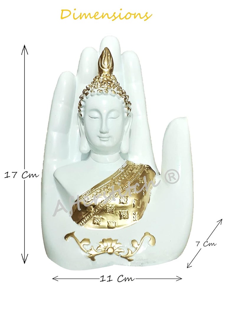 AFTERSTITCH Buddha Statues for Living Room Buddha Idols for Home Decor Buddha Showpiece Big Size White Golden Palm Hand Buddha for Garden Height 17 Cm Length 11 Cm Resin - Image 4