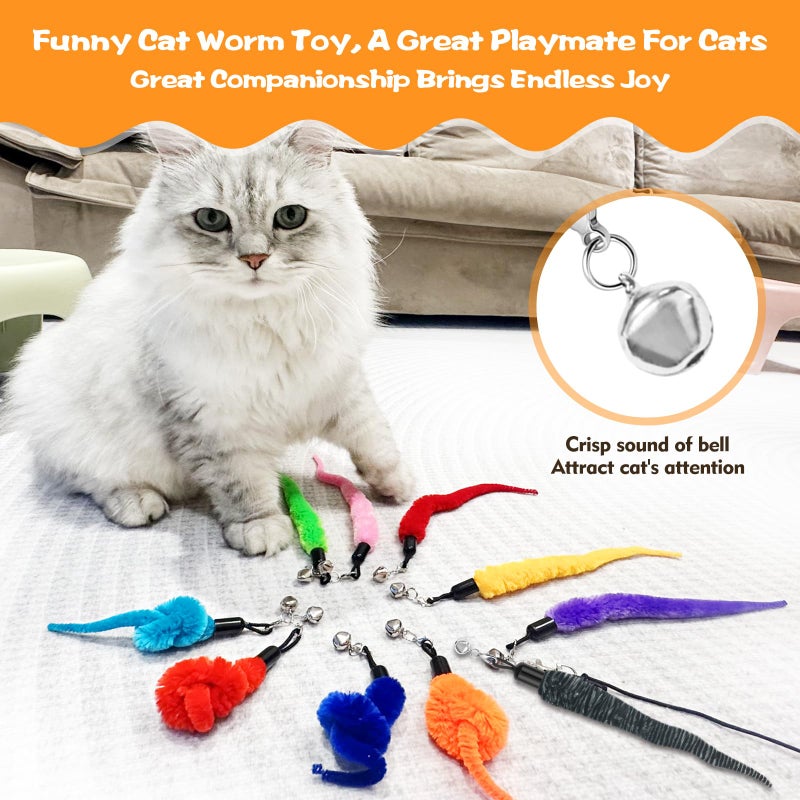 Kerros 10PCS Cat Worm Toy, Cat Wand Attachment Fuzzy Worm Toys Refill with 1PCS Black String for Wand Replacement, Interactive Cats Kittens Toys for Indoor - Image 2