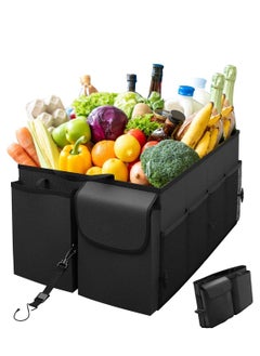 Car Trunk Organizer Portable Cargo Storage Box Collapsible Auto Container Bag Foldable Organizers with 3 Compartments Adjustable Straps Non-slip Bottom for SUV Van Vehicle Camping Picnic