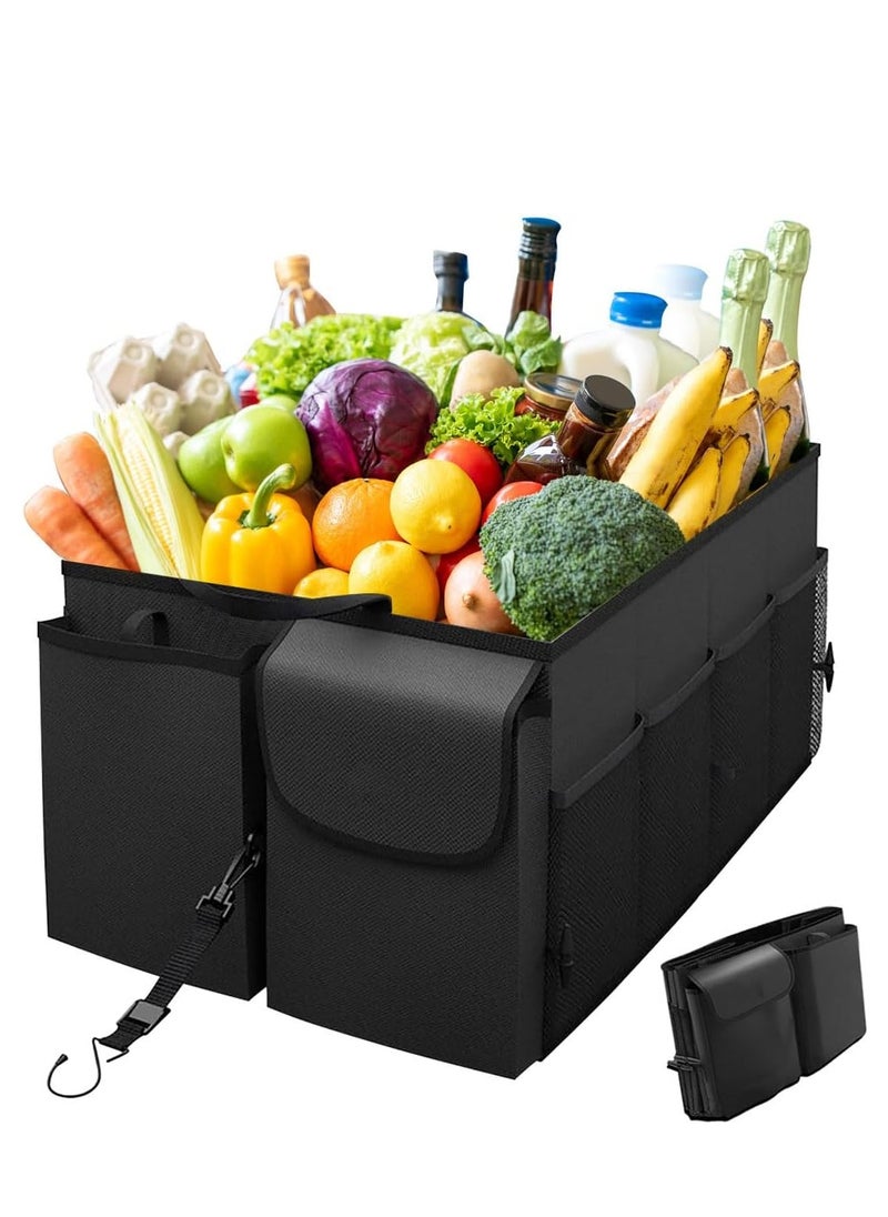 Hanayo - Car Trunk Organizer Portable Cargo Storage Box Collapsible Auto Container Bag Foldable Organizers with 3 Compartments Adjustable Straps Non-slip Bottom for SUV Van Vehicle Camping Picnic - Image 1
