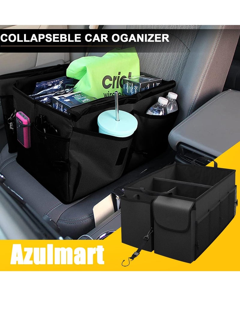 Hanayo - Car Trunk Organizer Portable Cargo Storage Box Collapsible Auto Container Bag Foldable Organizers with 3 Compartments Adjustable Straps Non-slip Bottom for SUV Van Vehicle Camping Picnic - Image 1