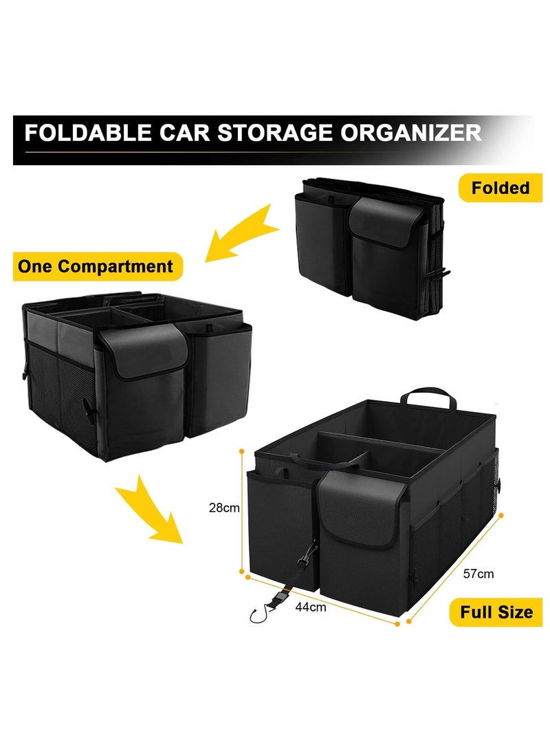 Hanayo - Car Trunk Organizer Portable Cargo Storage Box Collapsible Auto Container Bag Foldable Organizers with 3 Compartments Adjustable Straps Non-slip Bottom for SUV Van Vehicle Camping Picnic - Image 1