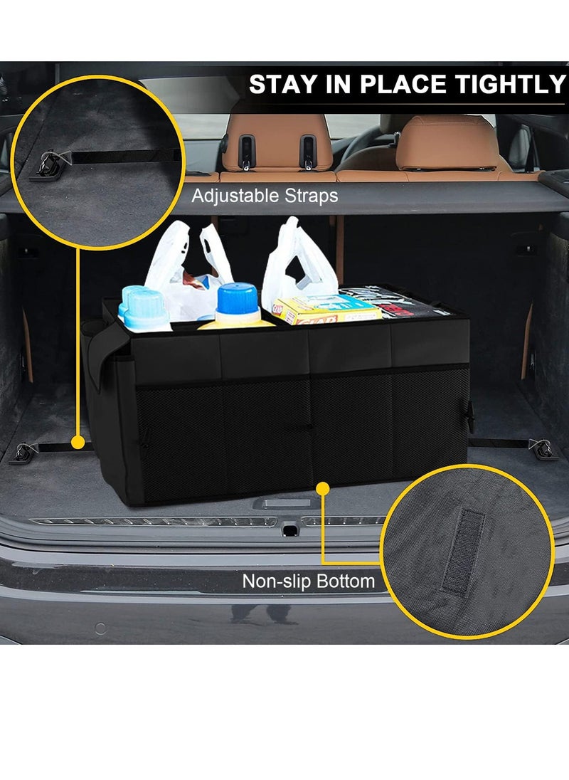 Hanayo - Car Trunk Organizer Portable Cargo Storage Box Collapsible Auto Container Bag Foldable Organizers with 3 Compartments Adjustable Straps Non-slip Bottom for SUV Van Vehicle Camping Picnic - Image 1
