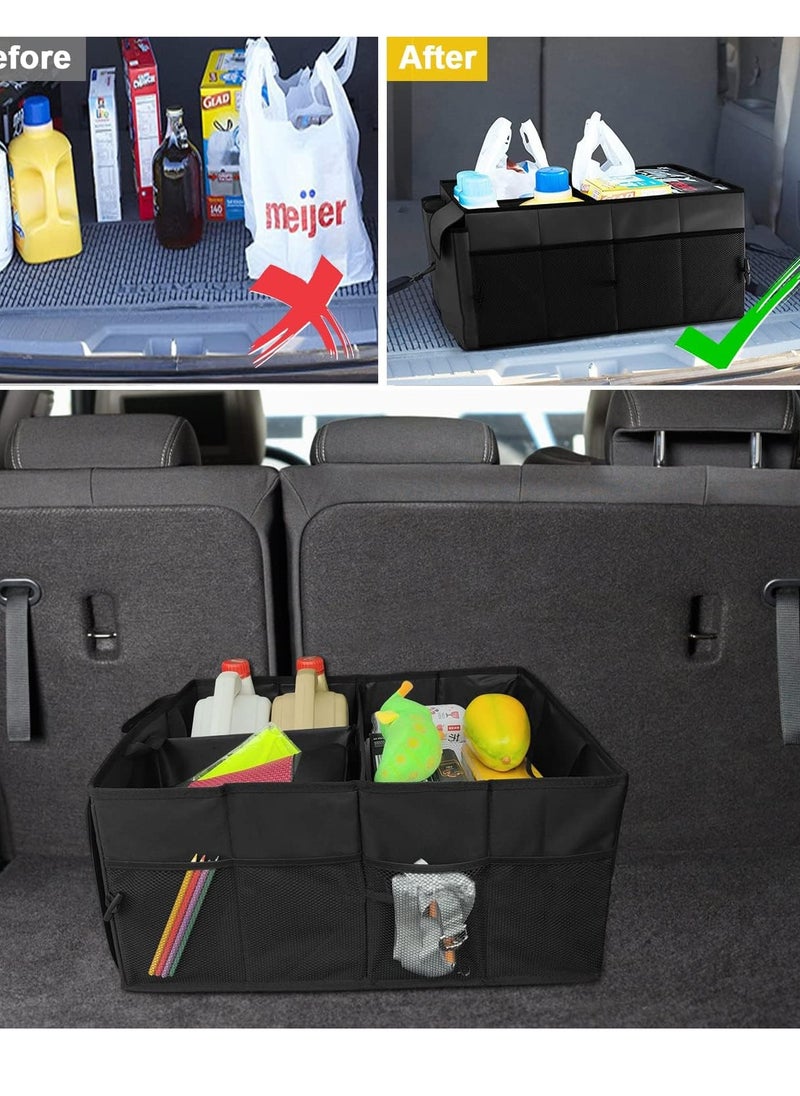 Hanayo - Car Trunk Organizer Portable Cargo Storage Box Collapsible Auto Container Bag Foldable Organizers with 3 Compartments Adjustable Straps Non-slip Bottom for SUV Van Vehicle Camping Picnic - Image 1