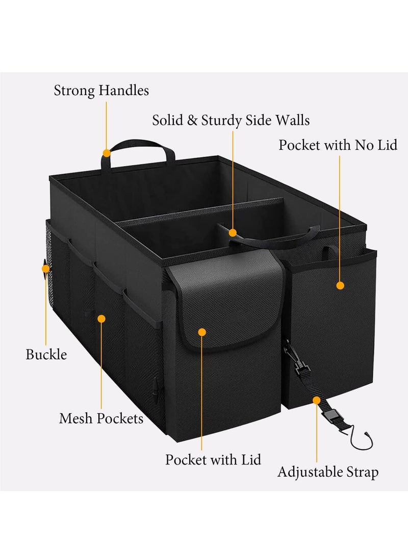 Hanayo - Car Trunk Organizer Portable Cargo Storage Box Collapsible Auto Container Bag Foldable Organizers with 3 Compartments Adjustable Straps Non-slip Bottom for SUV Van Vehicle Camping Picnic - Image 1