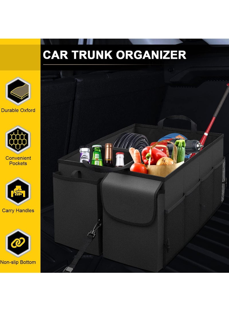 Hanayo - Car Trunk Organizer Portable Cargo Storage Box Collapsible Auto Container Bag Foldable Organizers with 3 Compartments Adjustable Straps Non-slip Bottom for SUV Van Vehicle Camping Picnic - Image 1