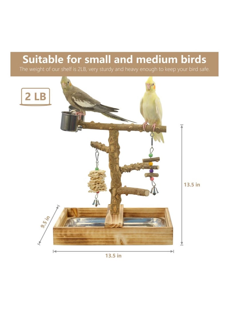 إيليلي حامل طيور كبير من خشب الفلفل، ملحقات قفص الطيور، مجاثم الطيور، مع صينية قابلة للإزالة وكوبين من الفولاذ المقاوم للصدأ - Image 3